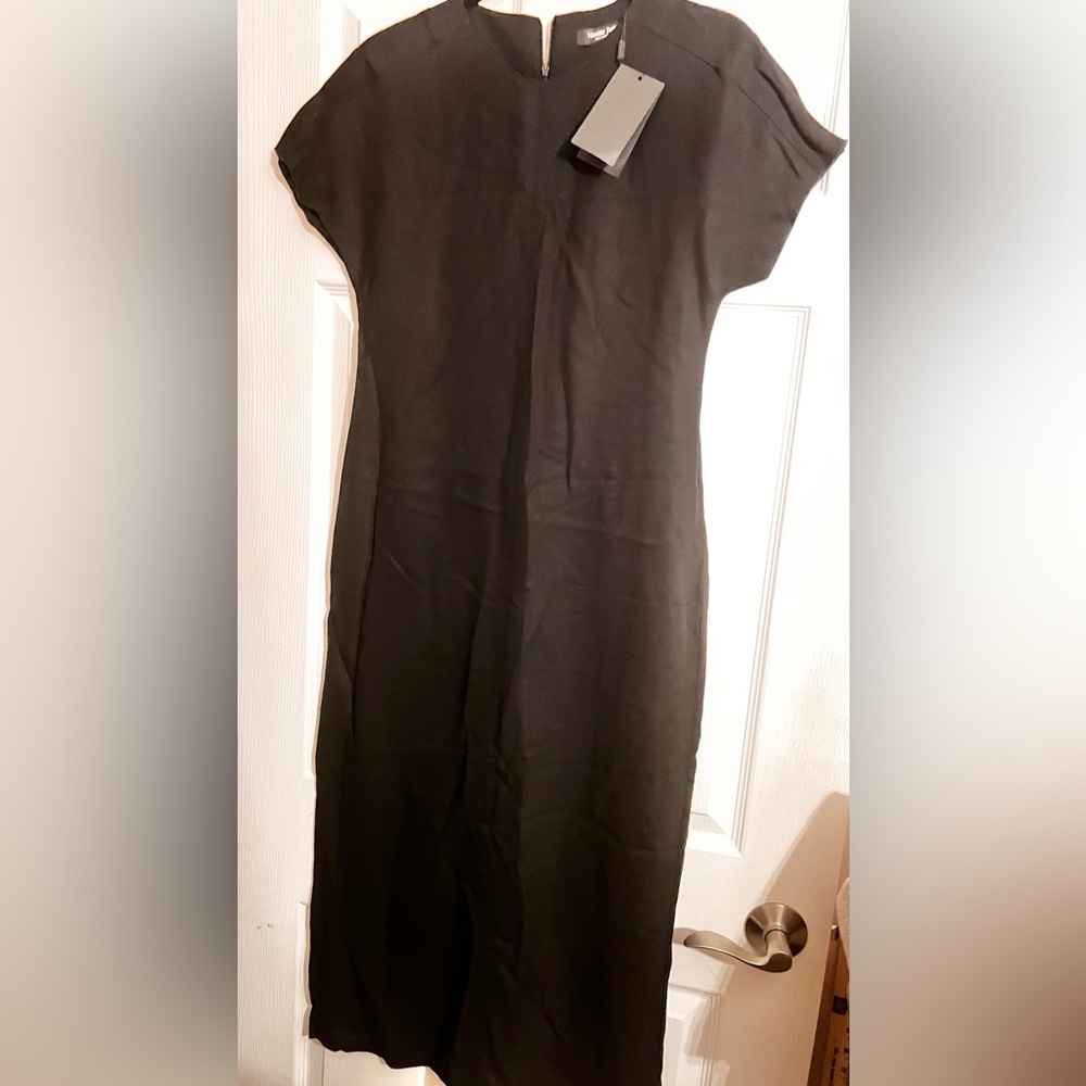 Massimo Dutti Black Viscose Blend Crepe Quiet Luxury, Normcore Midi Dress | 10 - Picture 7 of 7